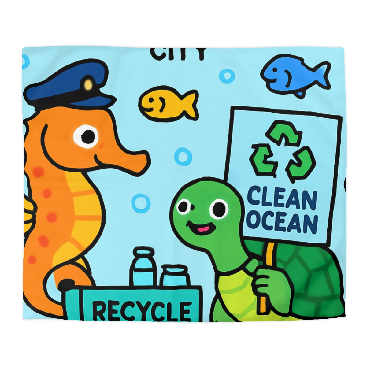 Coral City Recycling Parade With Captain Seahorse personalized bedding duvets