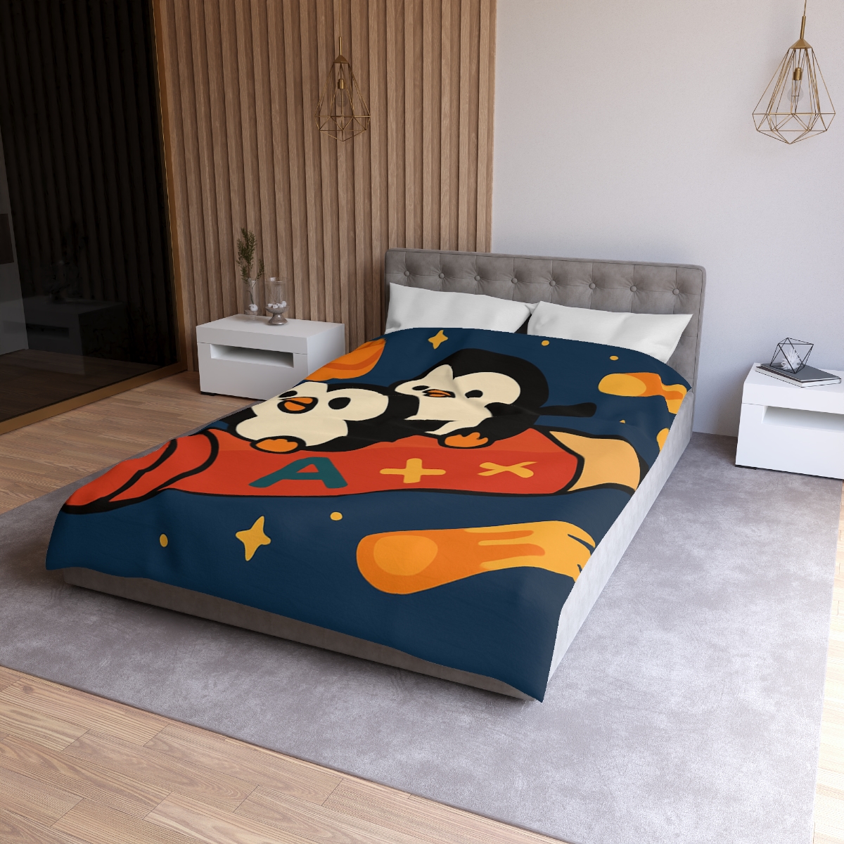 Rocket Riding Penguin Explorers trendy bedroom duvets