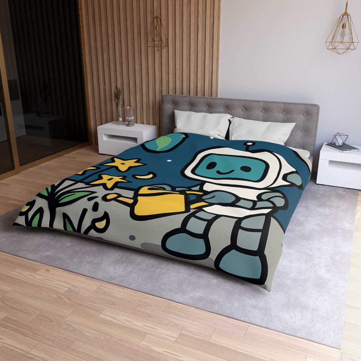 Moon Garden Robot And Space Sprouts duvets for gifts