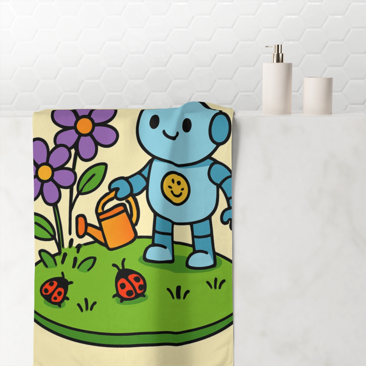 Robot Gardeners In The Tiny Planet Park stylish beach towels