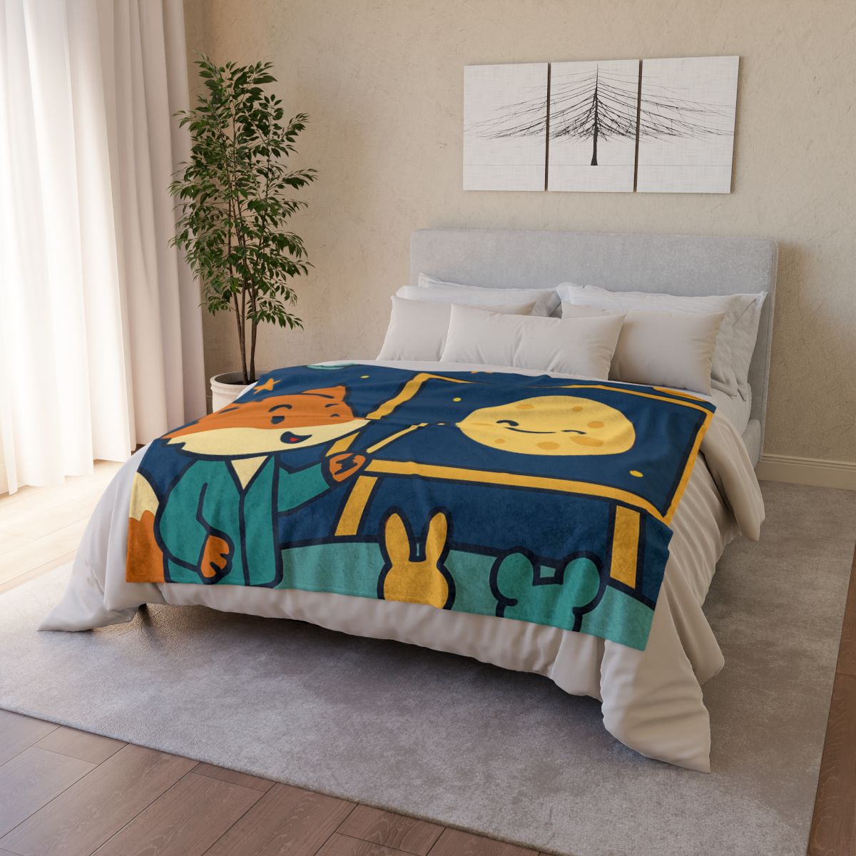 Stargazing Fox And Moon Classroom soft fleece blankets