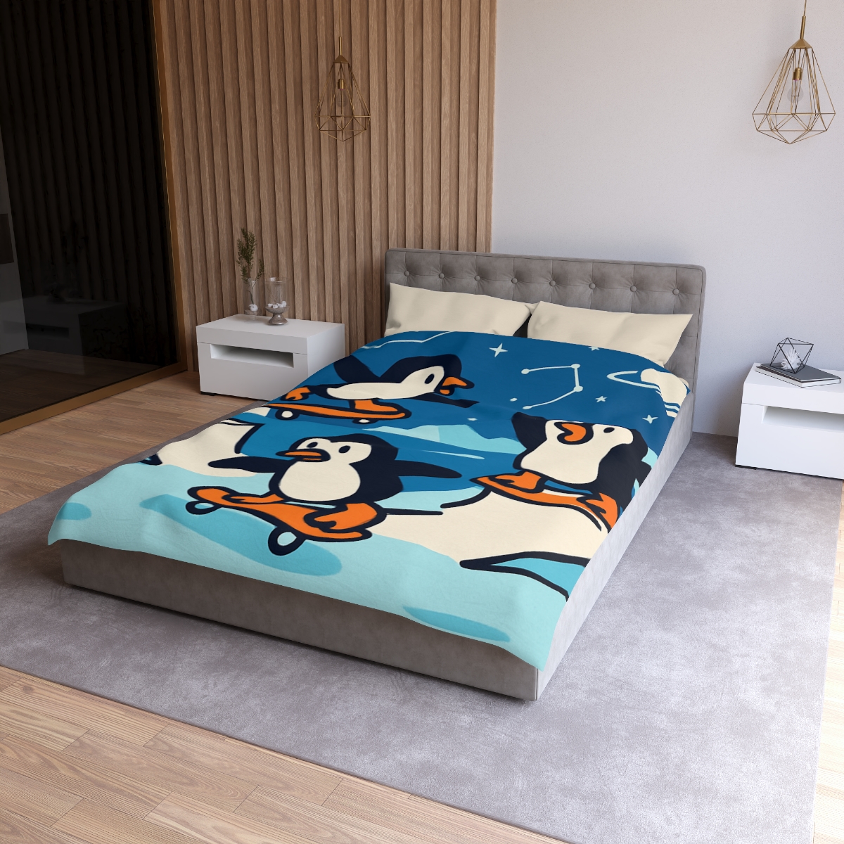 Galaxy Skate Park Penguins stylish duvet covers