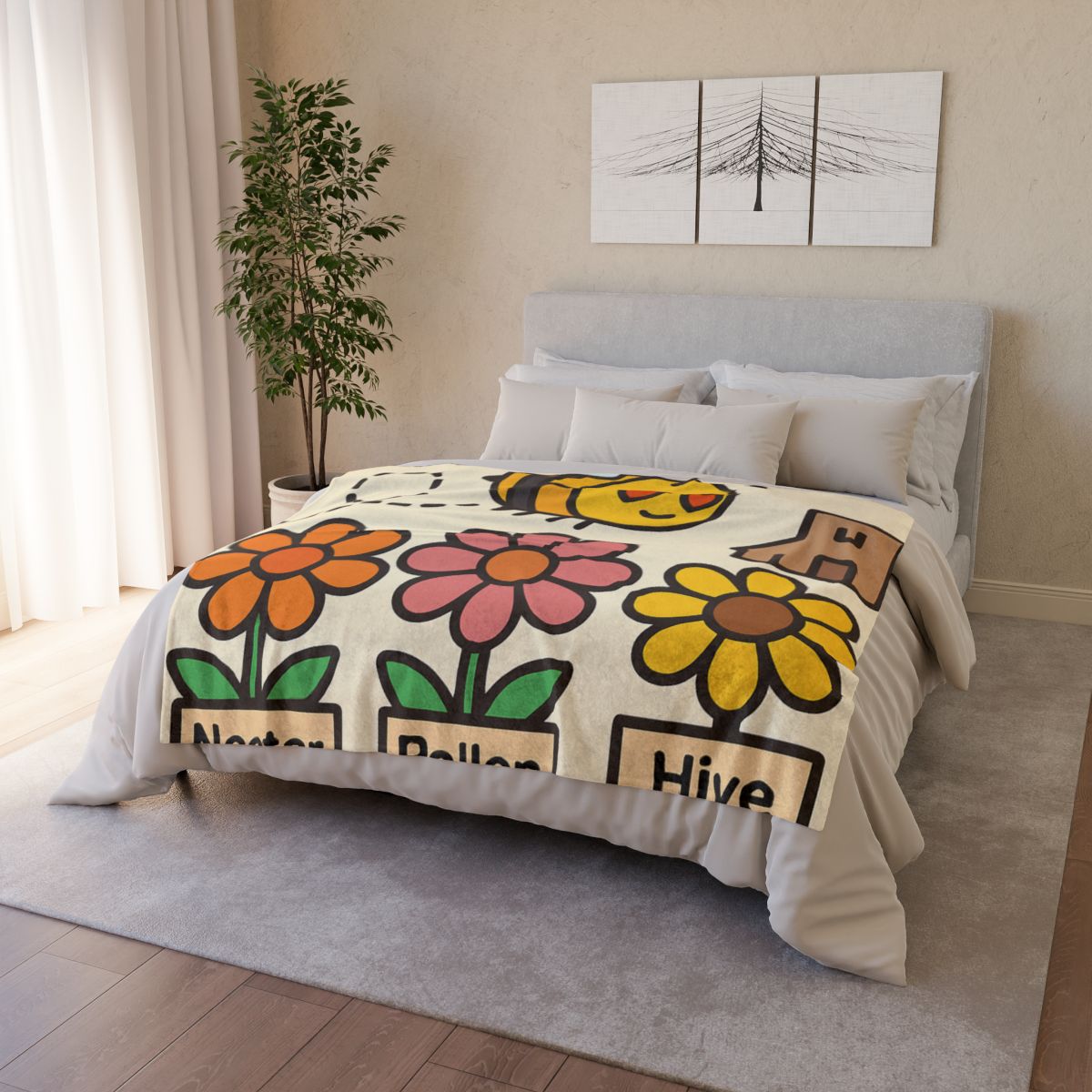 Robot Bee Pollination Map decorative home blankets