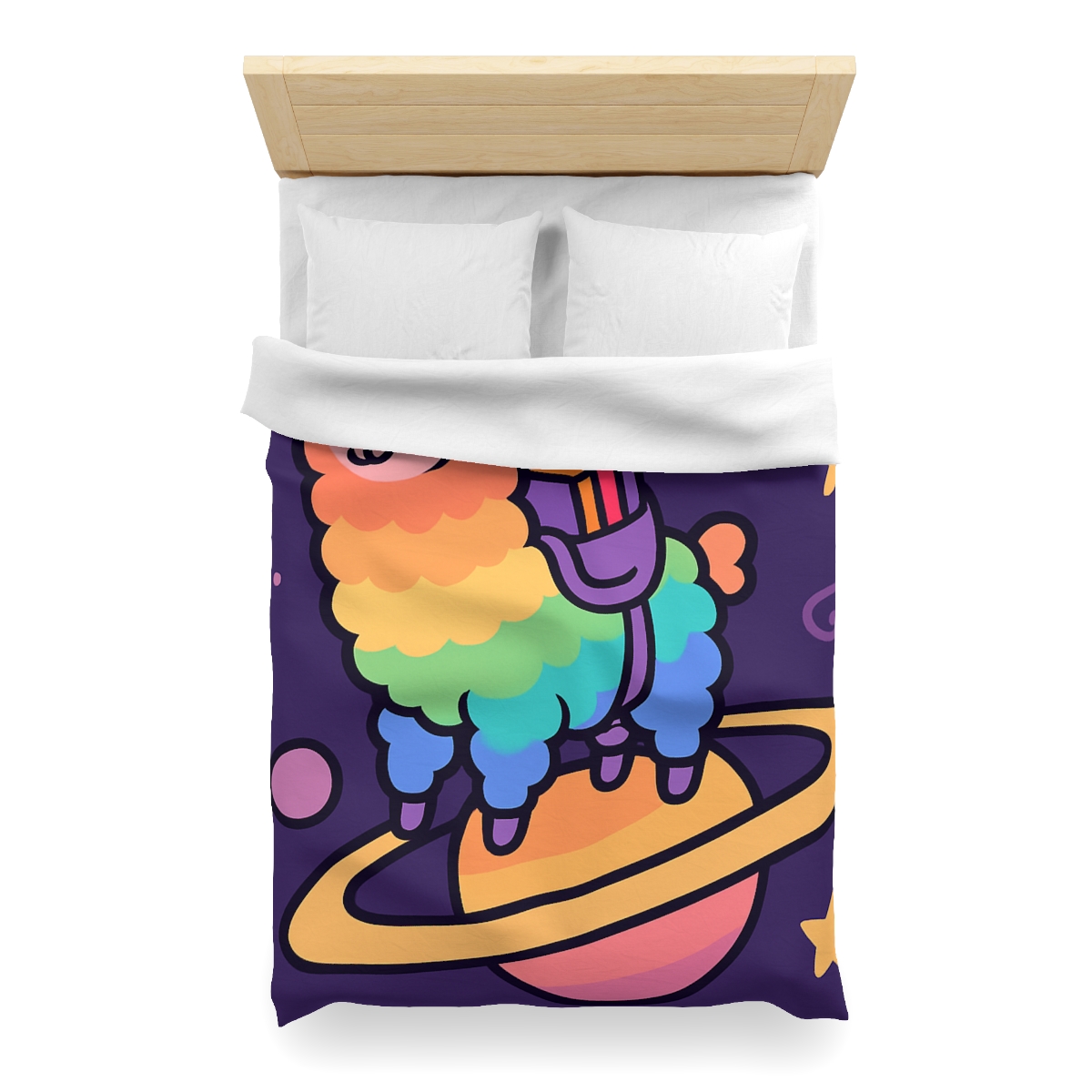 Galaxy Riding Rainbow Llama personalized bedding duvets