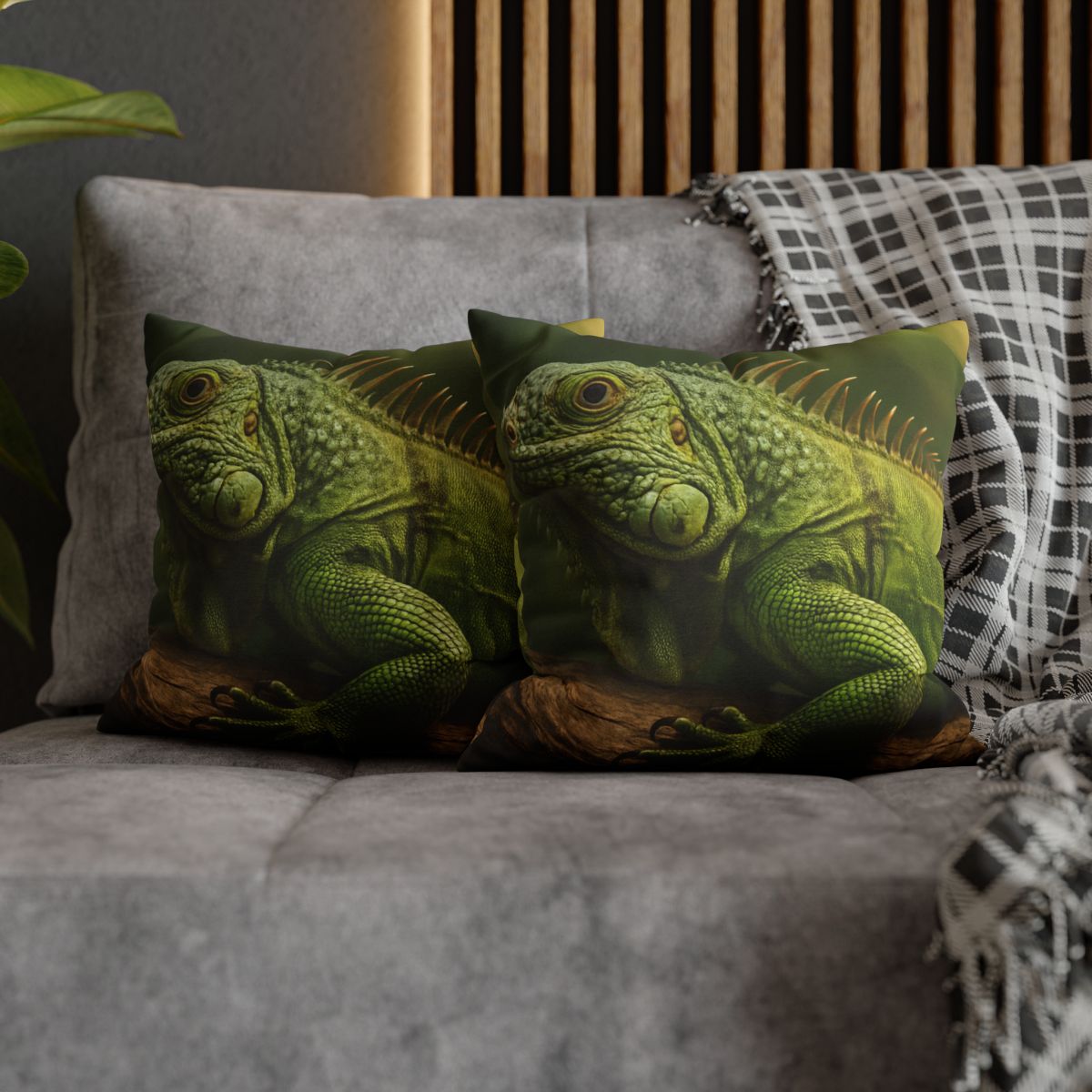 Verdant Stillness Green Iguana designer print pillow cases