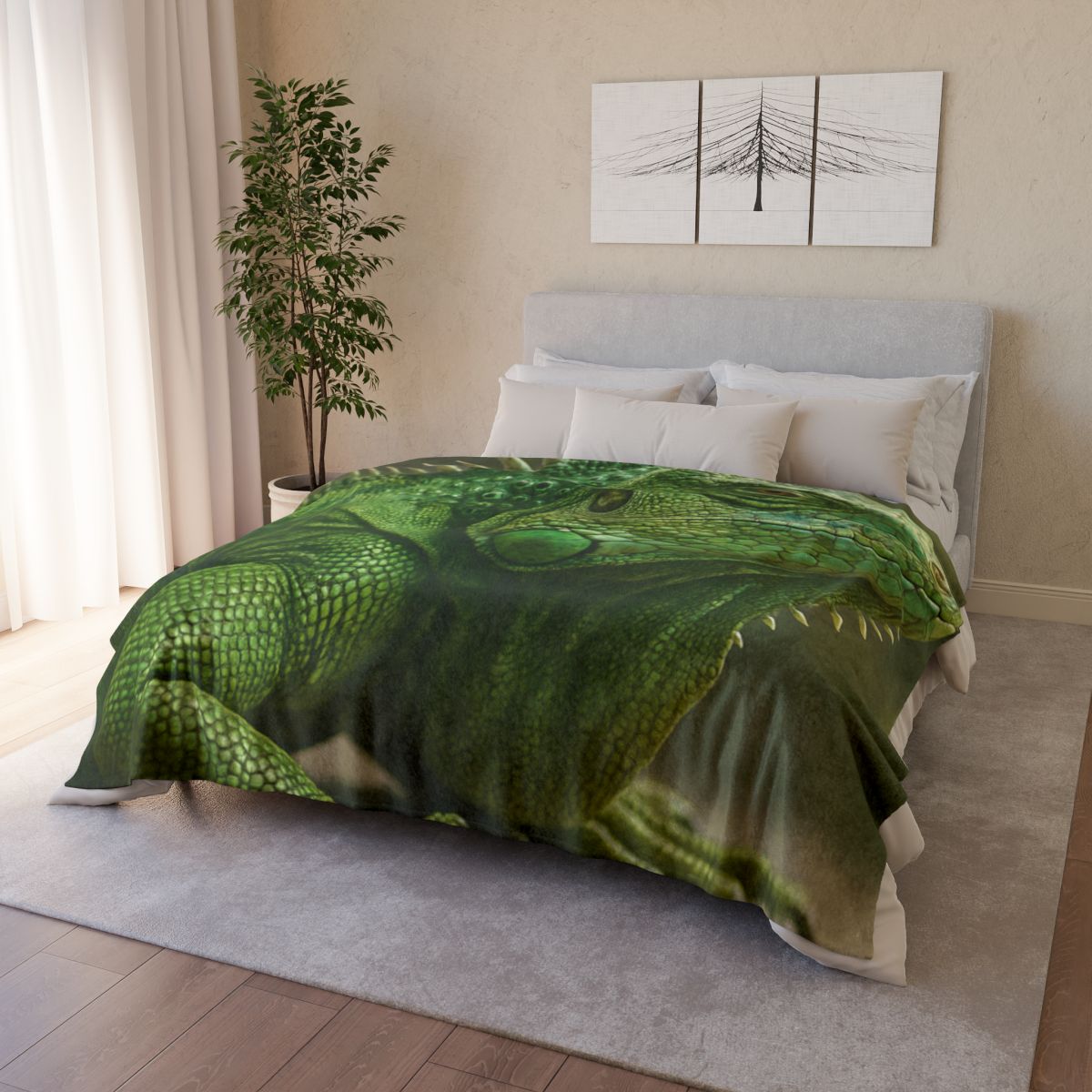 Stone Quiet Green Iguana personalized cozy blankets