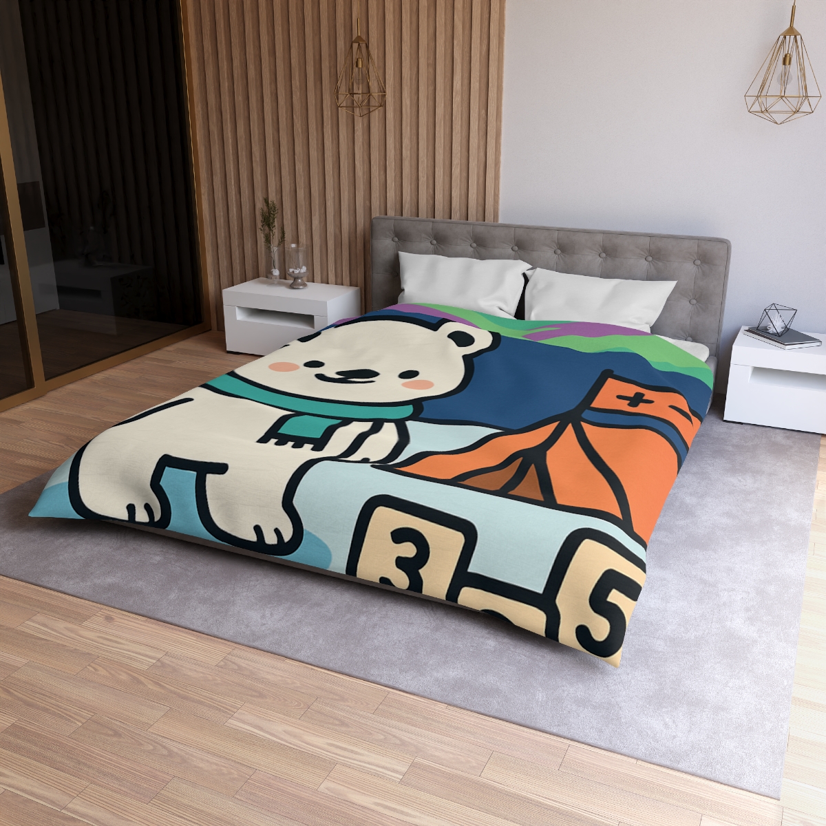 Polar Bear Aurora Math Camp stylish duvet covers
