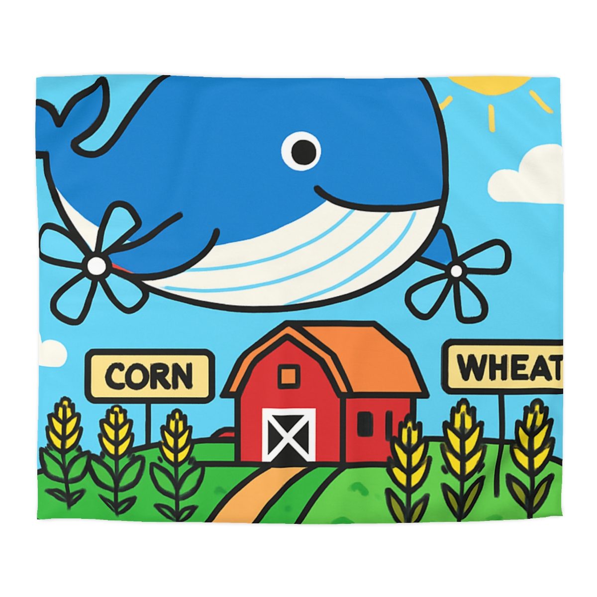 Windmill Whale Above The Floating Farm designer printed duvets