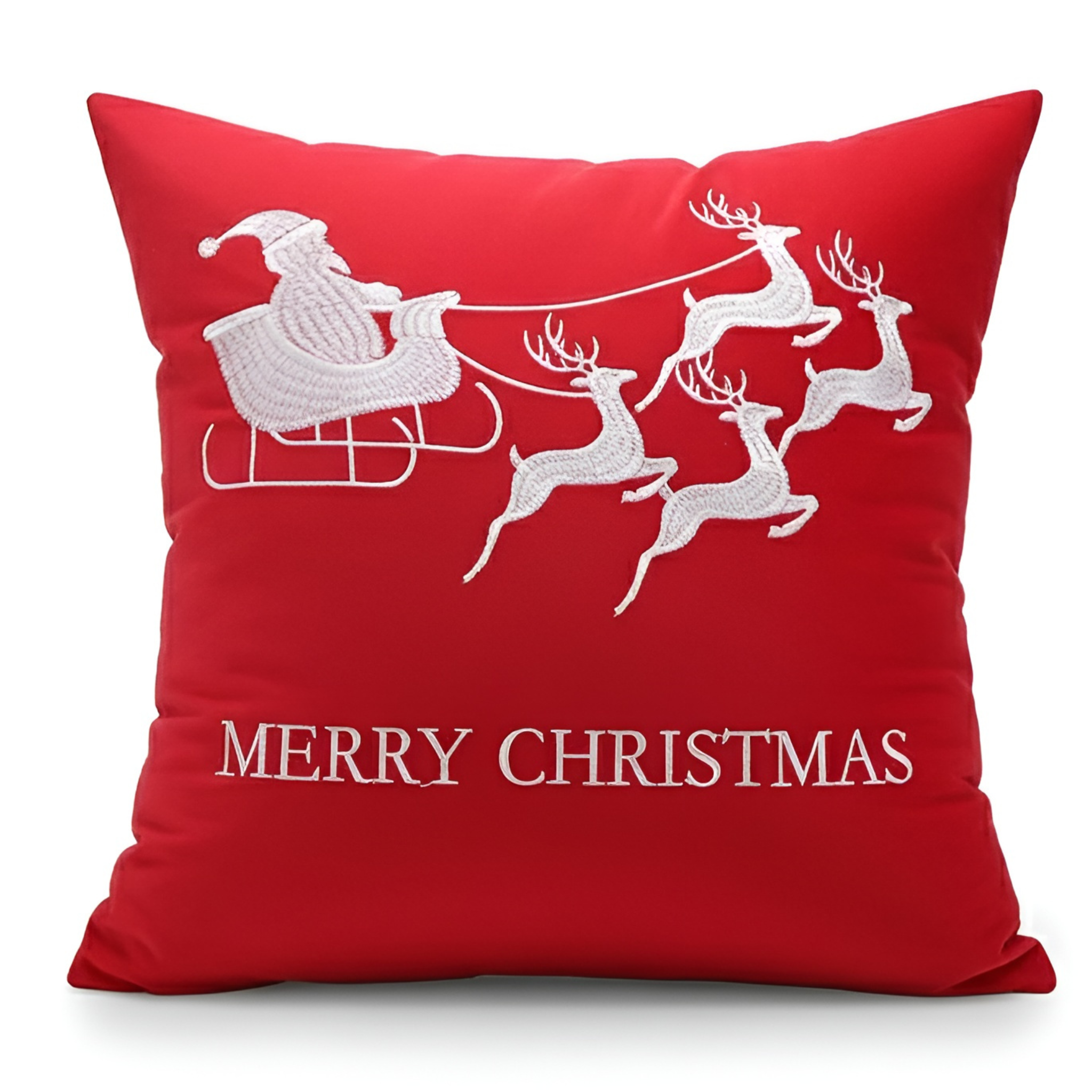 Holiday Embroidered Cushion Cover With Snowflake And Merry Christmas Design