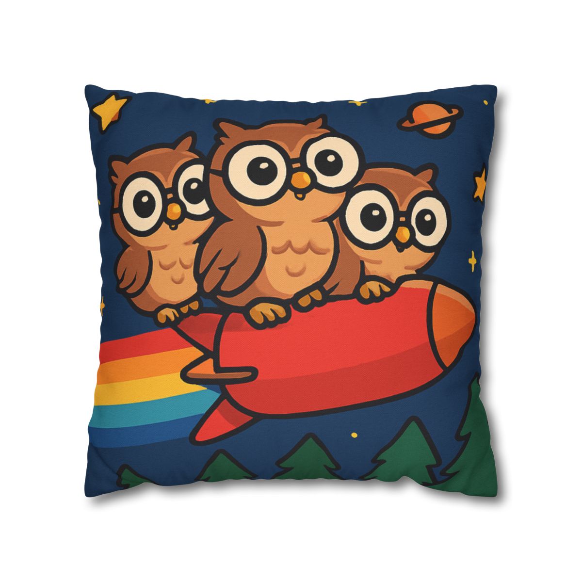 Rocket Riding Forest Owls designer print pillow cases