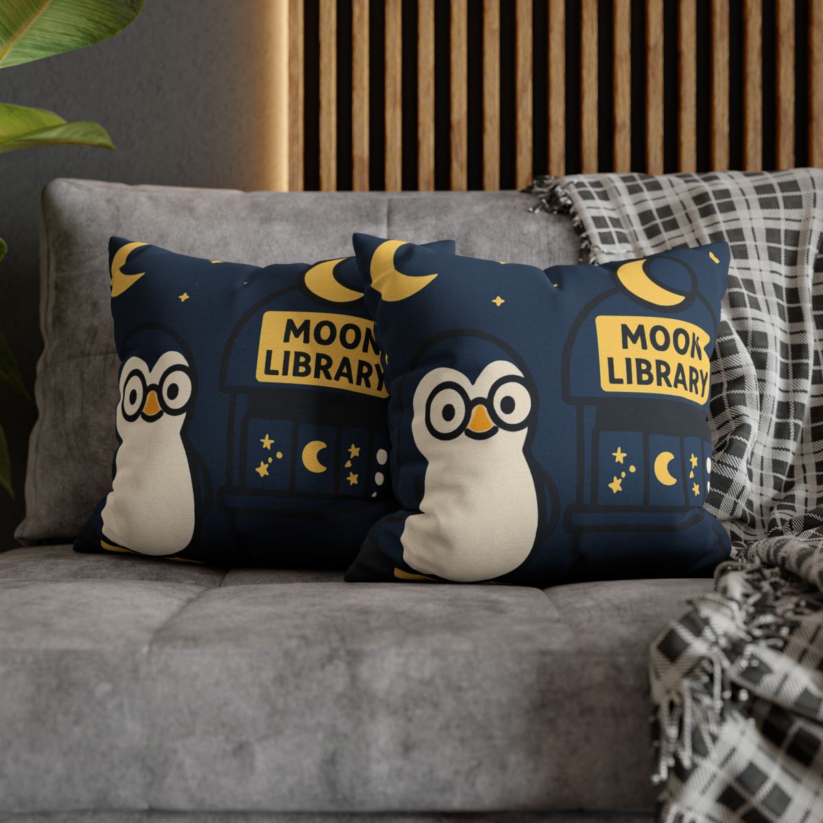 Moonlight Library Run By A Wise Penguin Astronomer designer print pillow cases