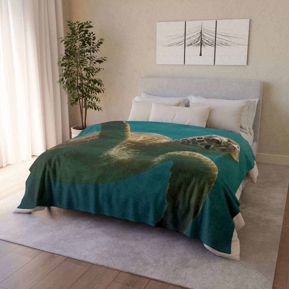 Nebula Glide Green Sea Turtle designer printed blankets