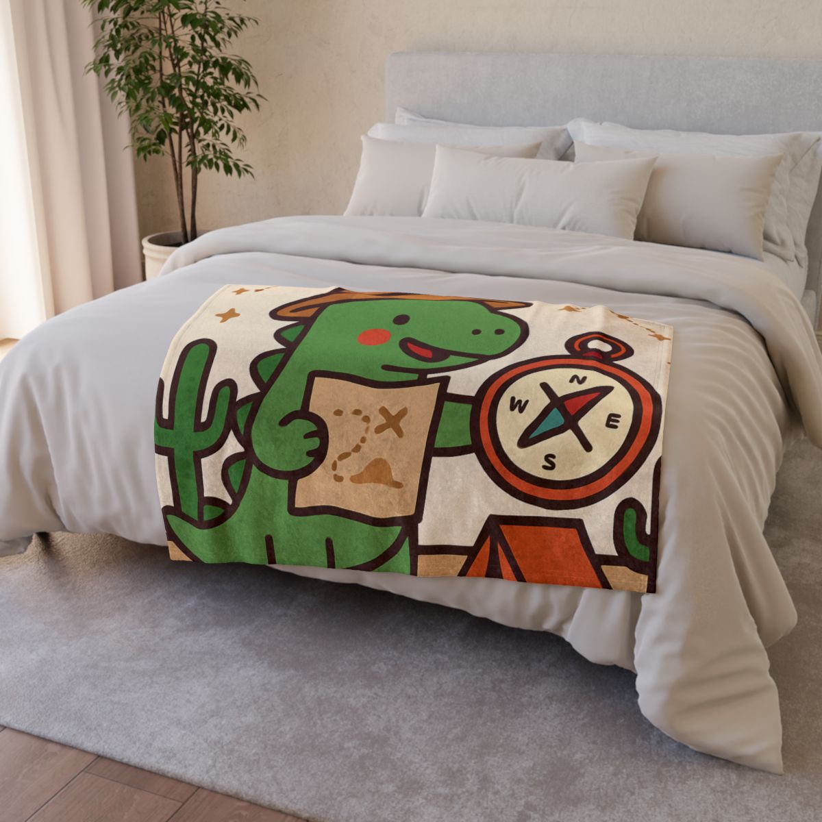 Desert Dino Map Quest With Compass And Constellations decorative home blankets