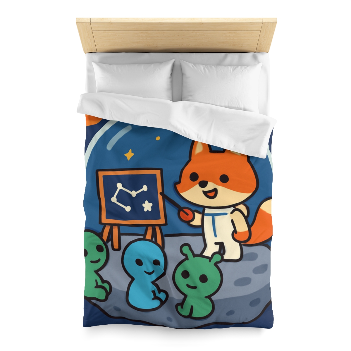 Comet Classroom With Curious Space Fox designer printed duvets