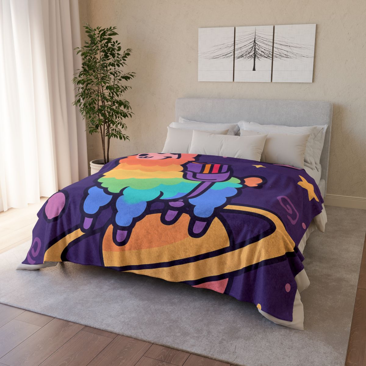 Galaxy Riding Rainbow Llama warm winter blankets