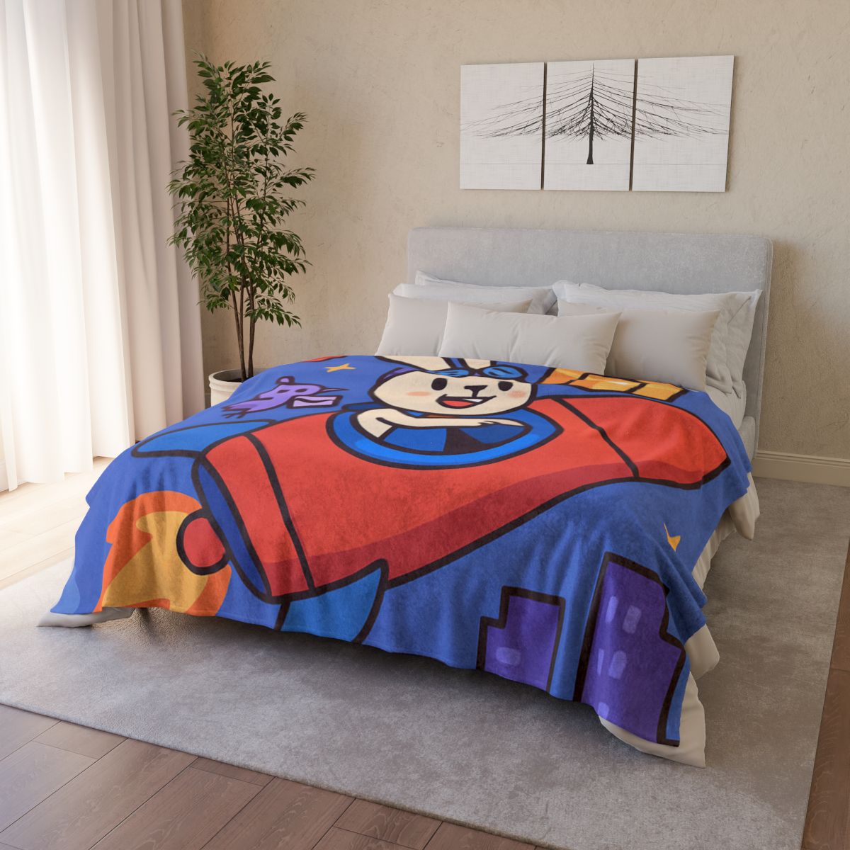 Rocket Rabbit Space Delivery personalized cozy blankets