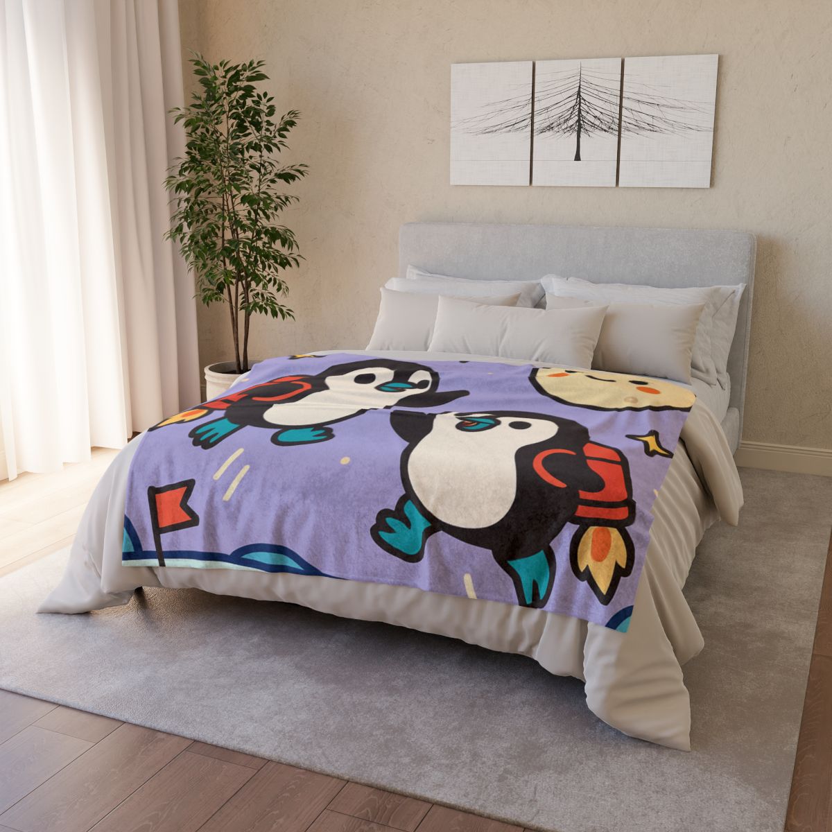 Rocket Penguin Explorers decorative home blankets