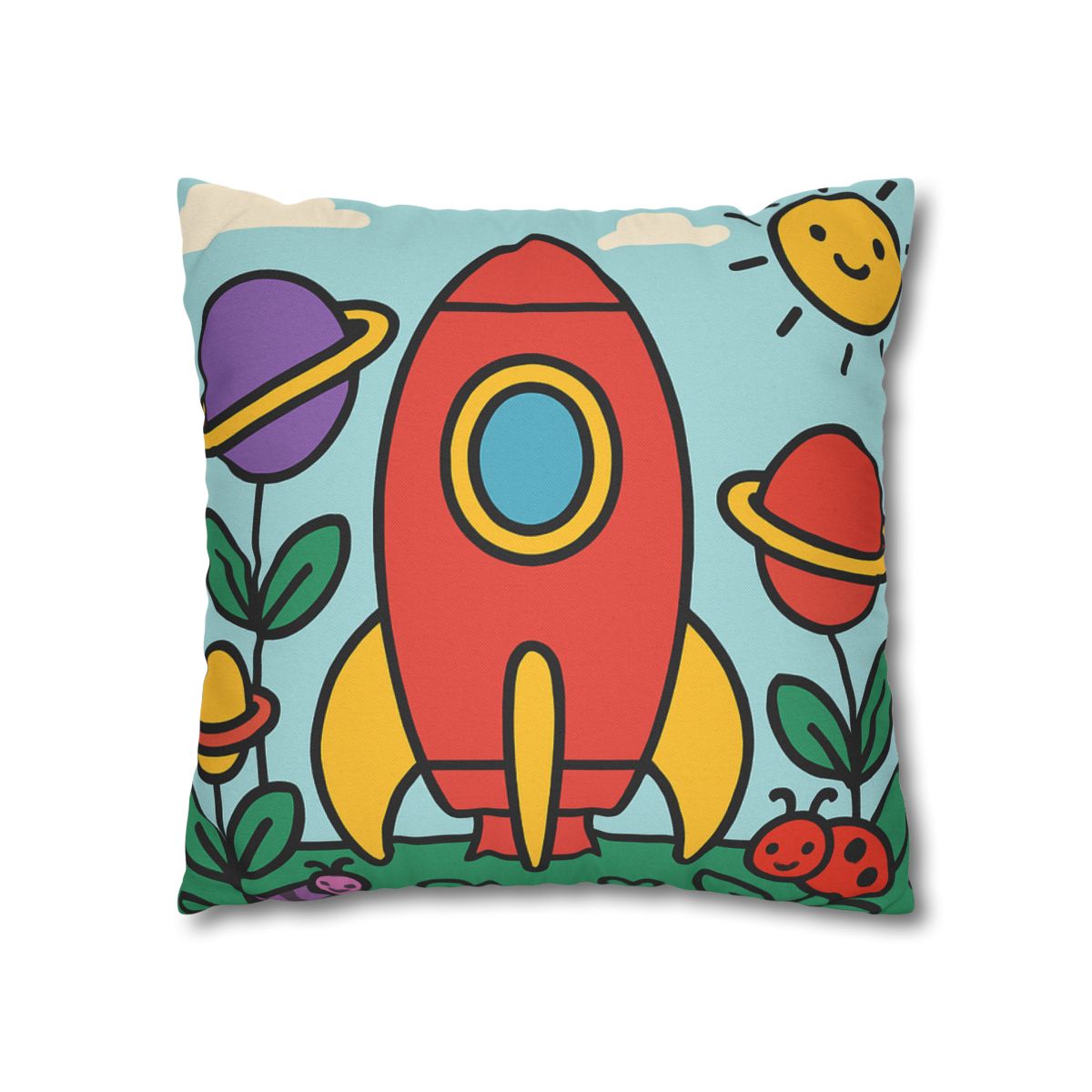 Rainbow Rocket Garden designer print pillow cases