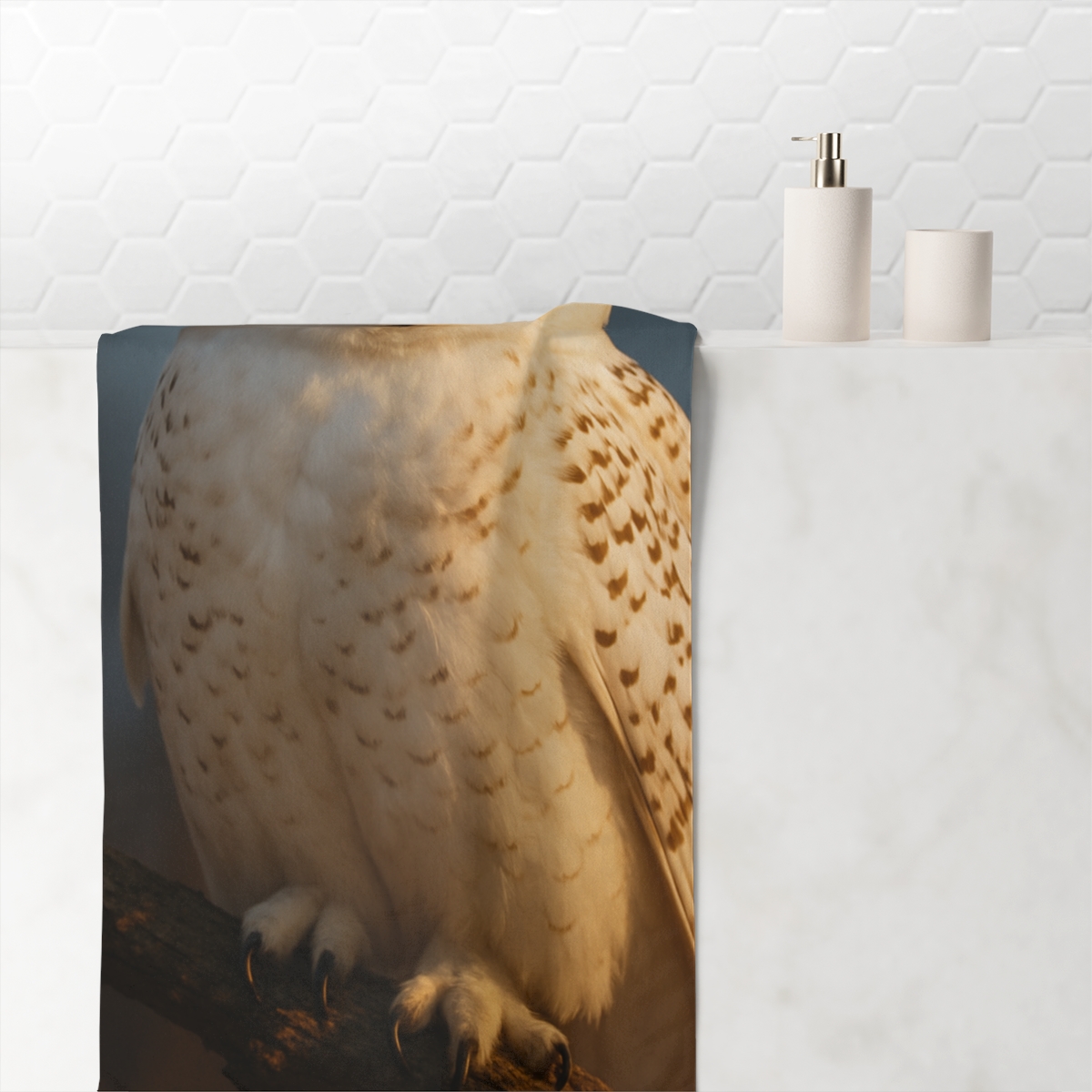 Twilight Watcher Snowy Owl designer printed towels