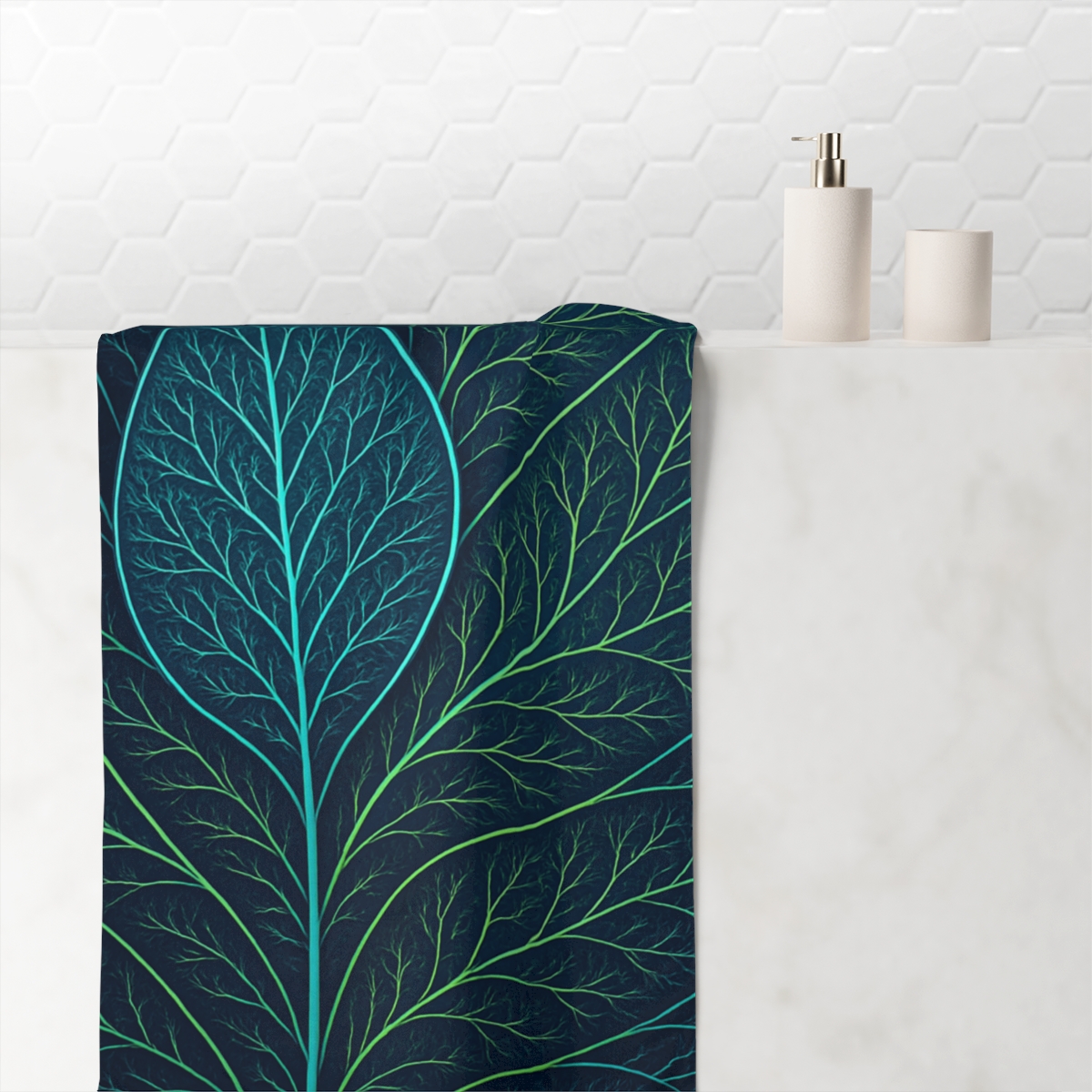 Fractal Leaf Vein Radiance soft cotton towels