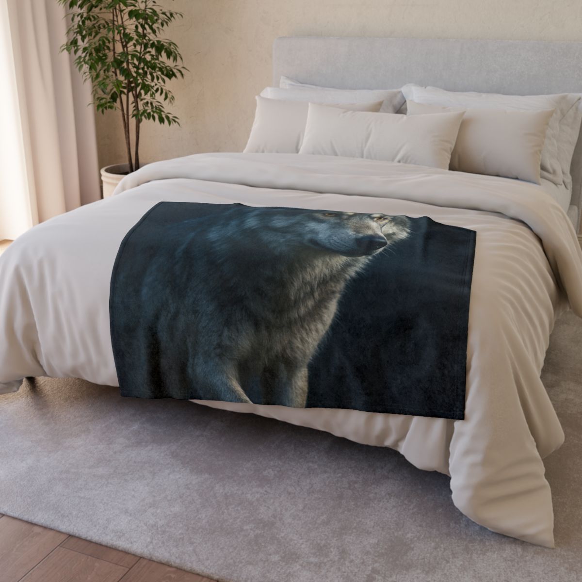 Moonlit Pause Gray Wolf personalized cozy blankets