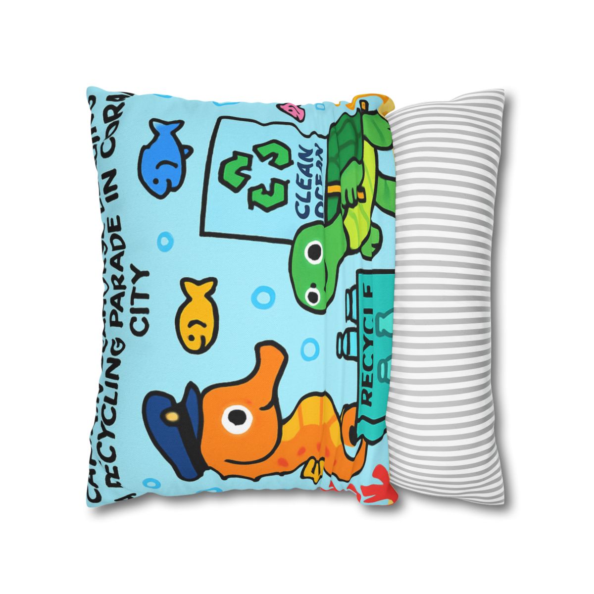 Coral City Recycling Parade With Captain Seahorse soft cotton pillow cases