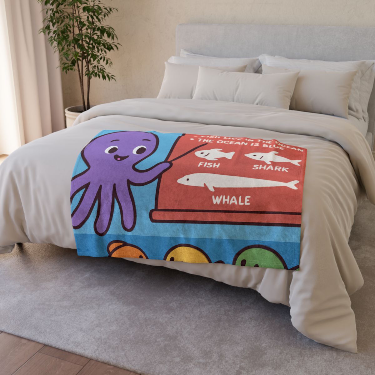 Coral Classroom With Professor Octopus decorative home blankets