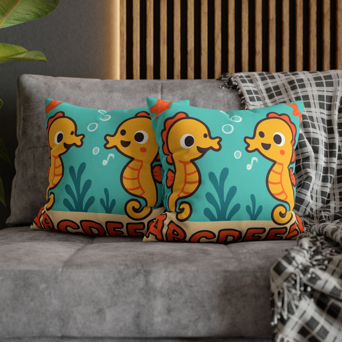 Underwater Alphabet Reef With Singing Seahorses personalized pillow covers