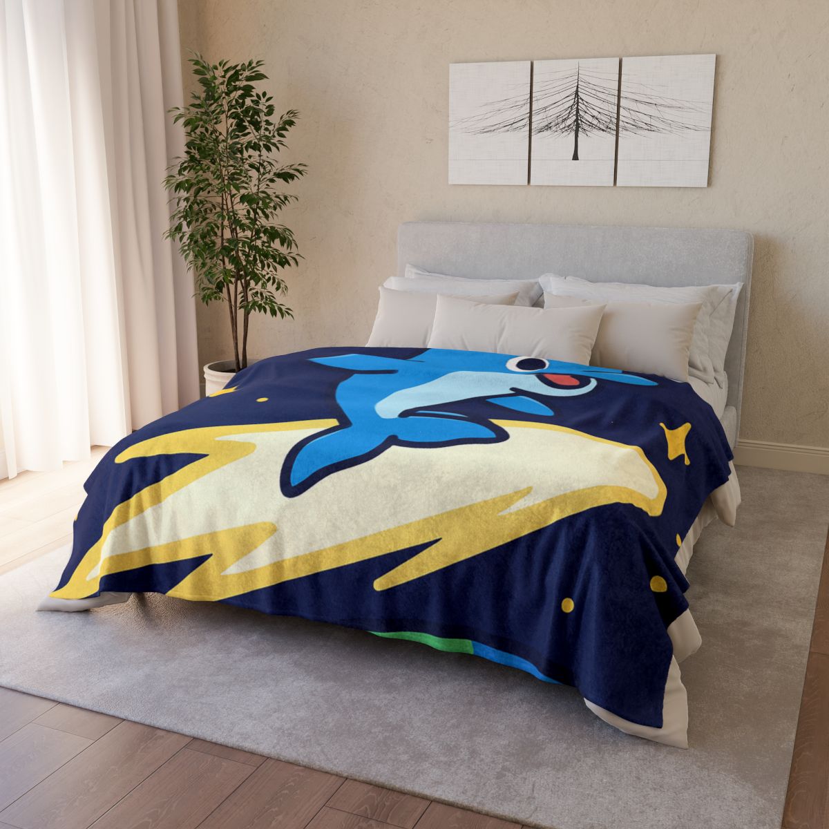 Cosmic Dolphin Comet Ride stylish throw blankets