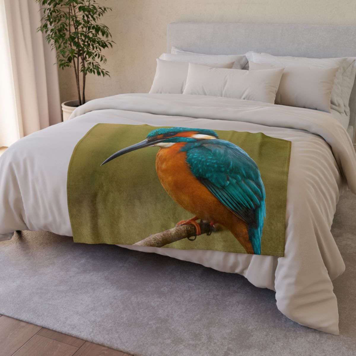 Azure Flash Kingfisher soft fleece blankets