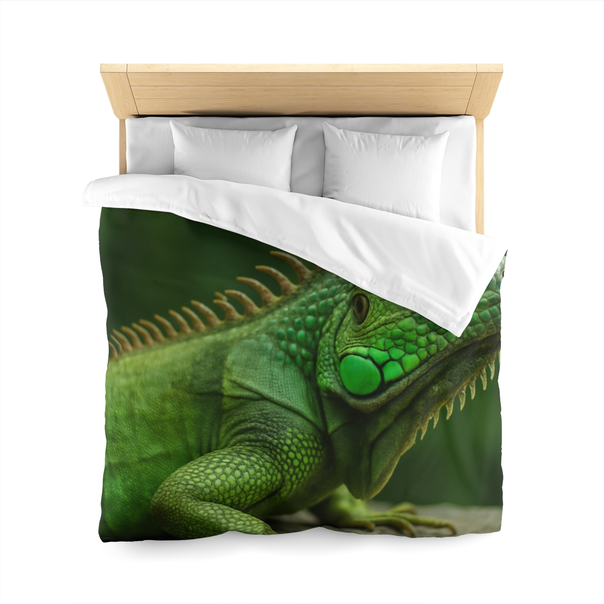 Stone Watcher Green Iguana designer printed duvets
