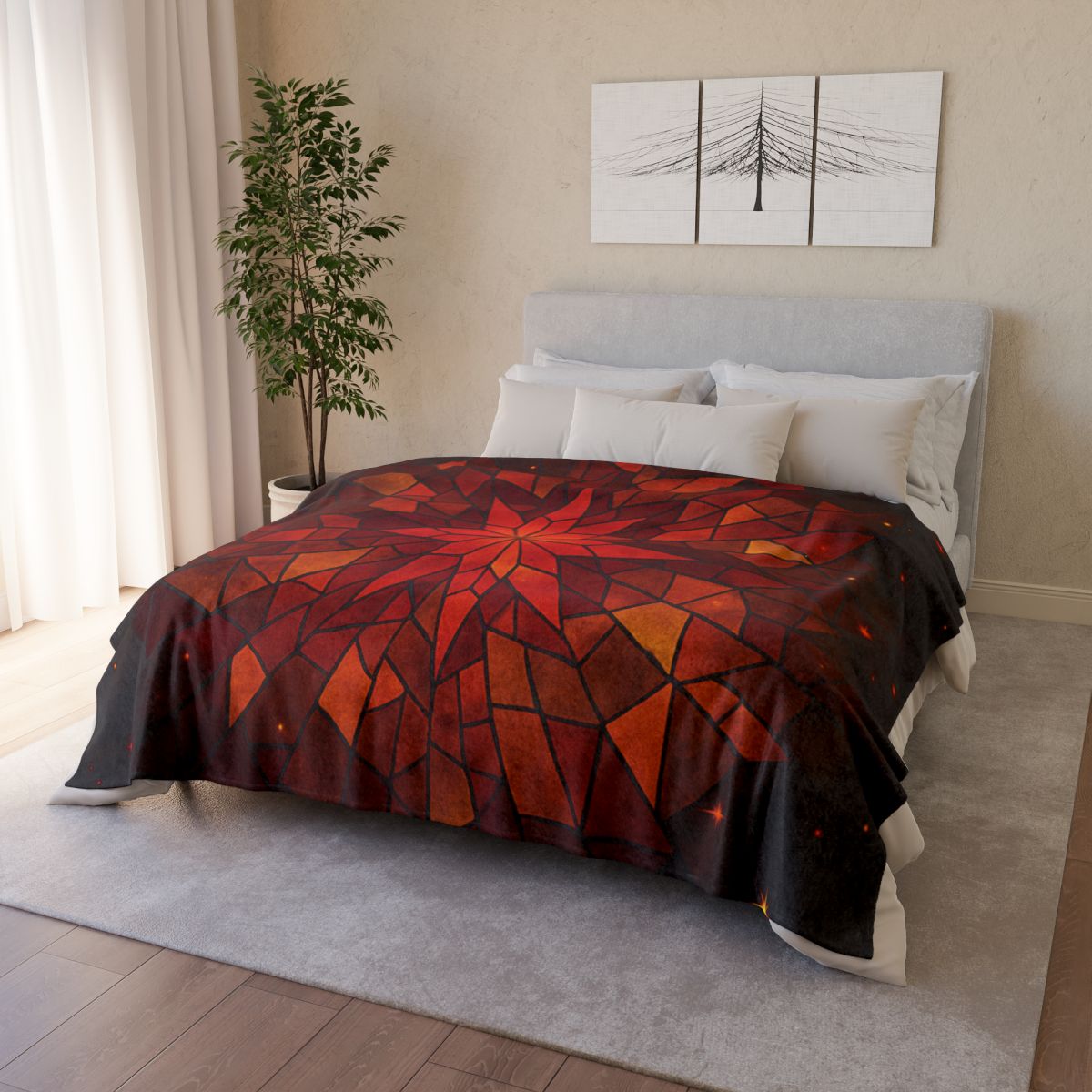 Crimson Starburst Mosaic trendy patterned blankets
