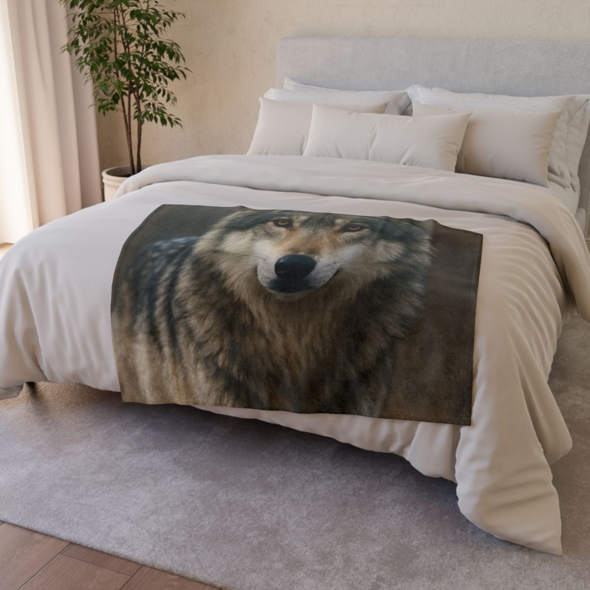 Ember Gaze Gray Wolf soft fleece blankets