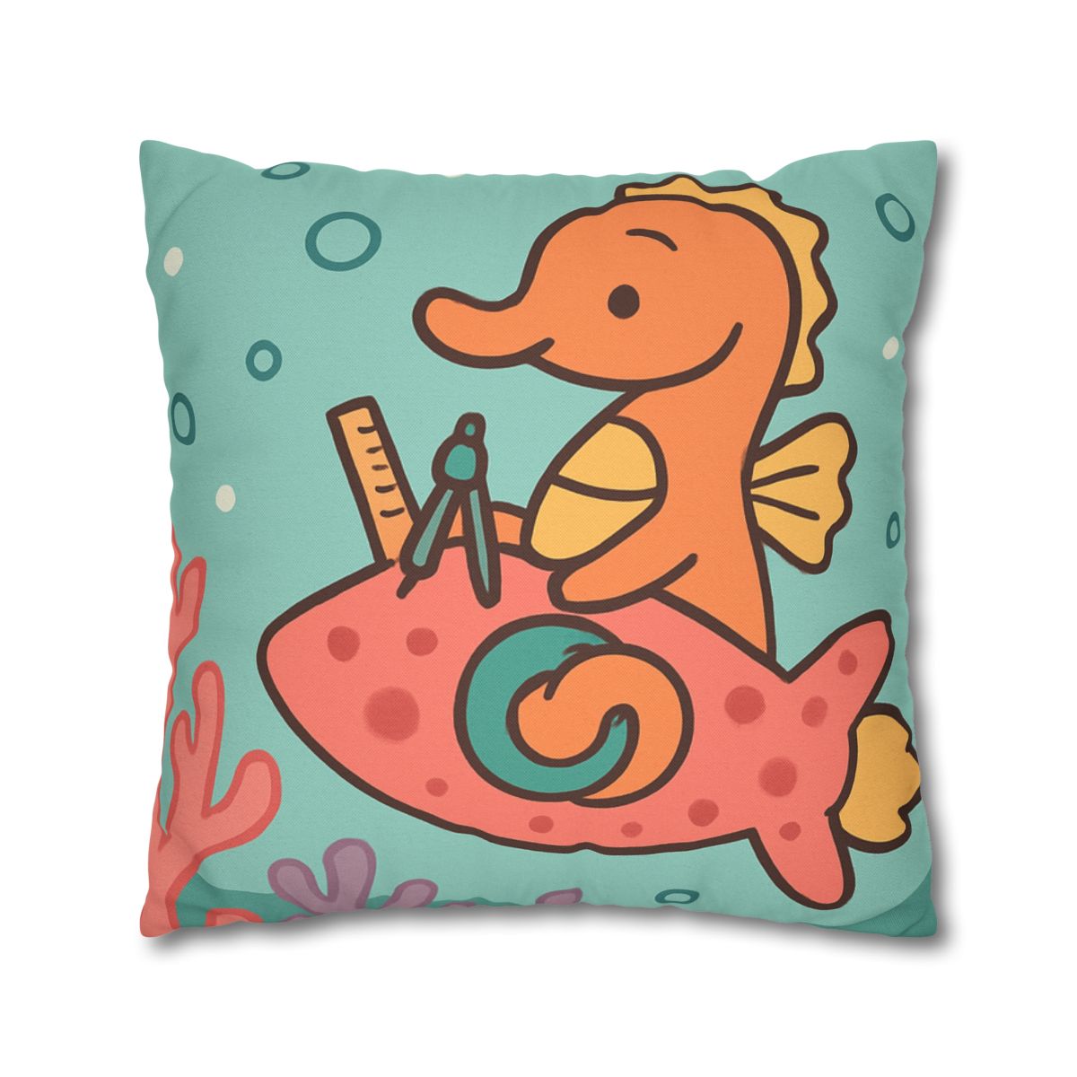 Coral Rocket Seahorse designer print pillow cases