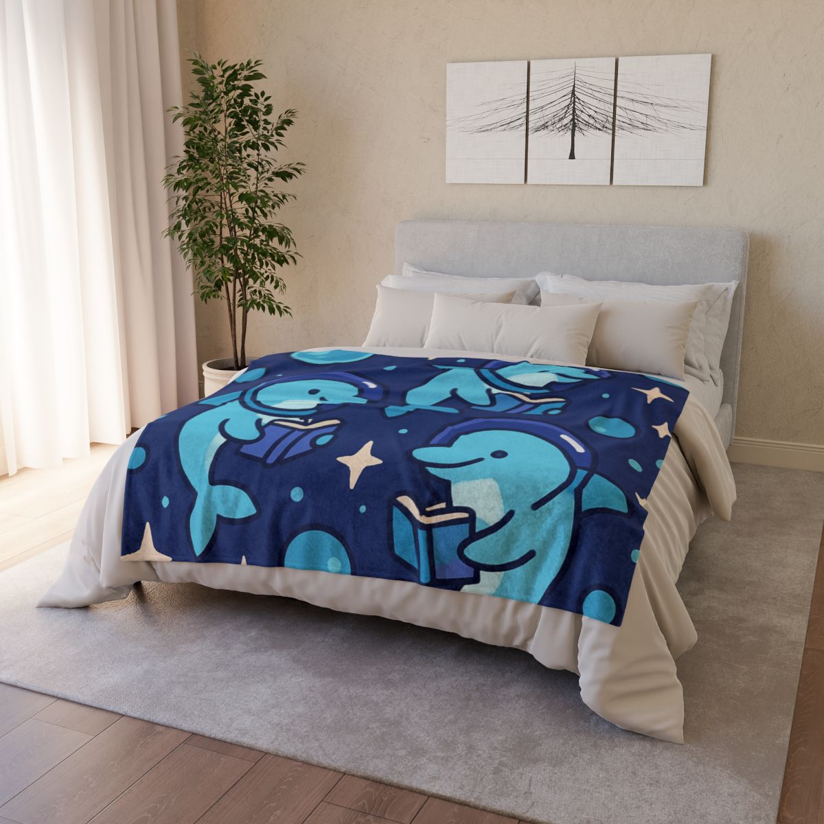 Space School Of Curious Dolphins soft fleece blankets