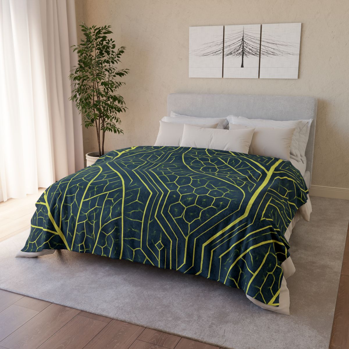 Leaf Vein Circuit Mosaic designer printed blankets