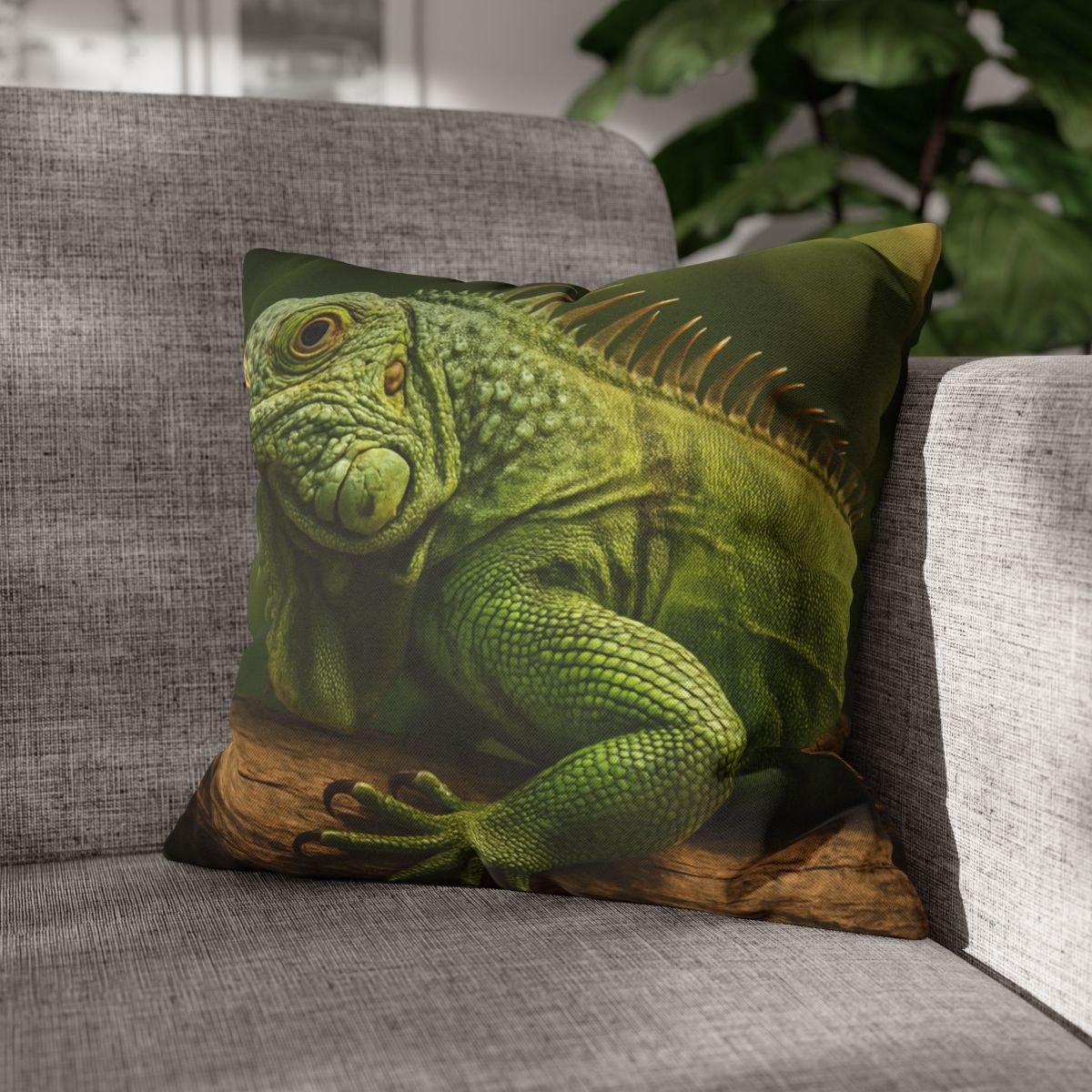 Verdant Stillness Green Iguana designer print pillow cases