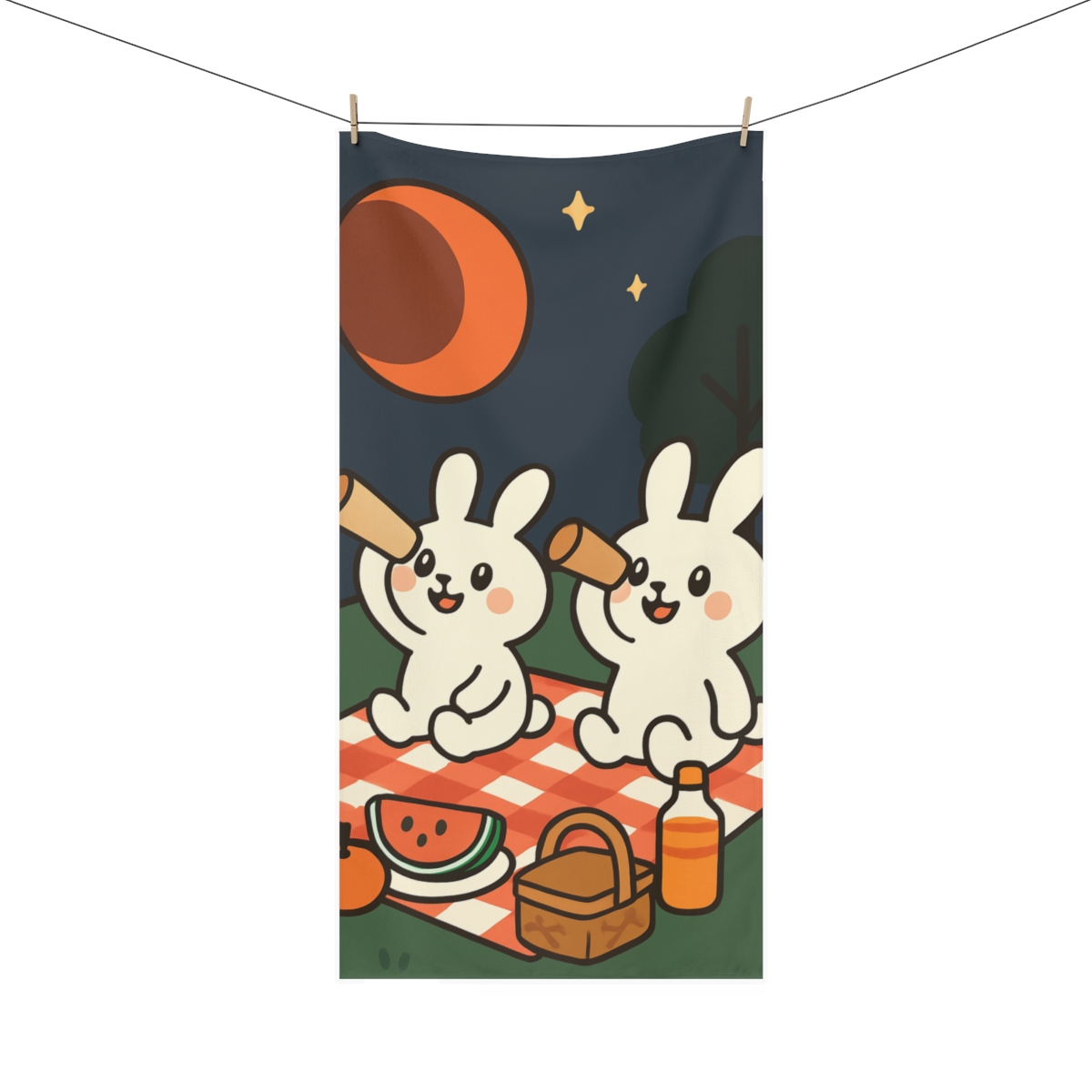 Lunar Eclipse Picnic With Moon Rabbits designer printed towels