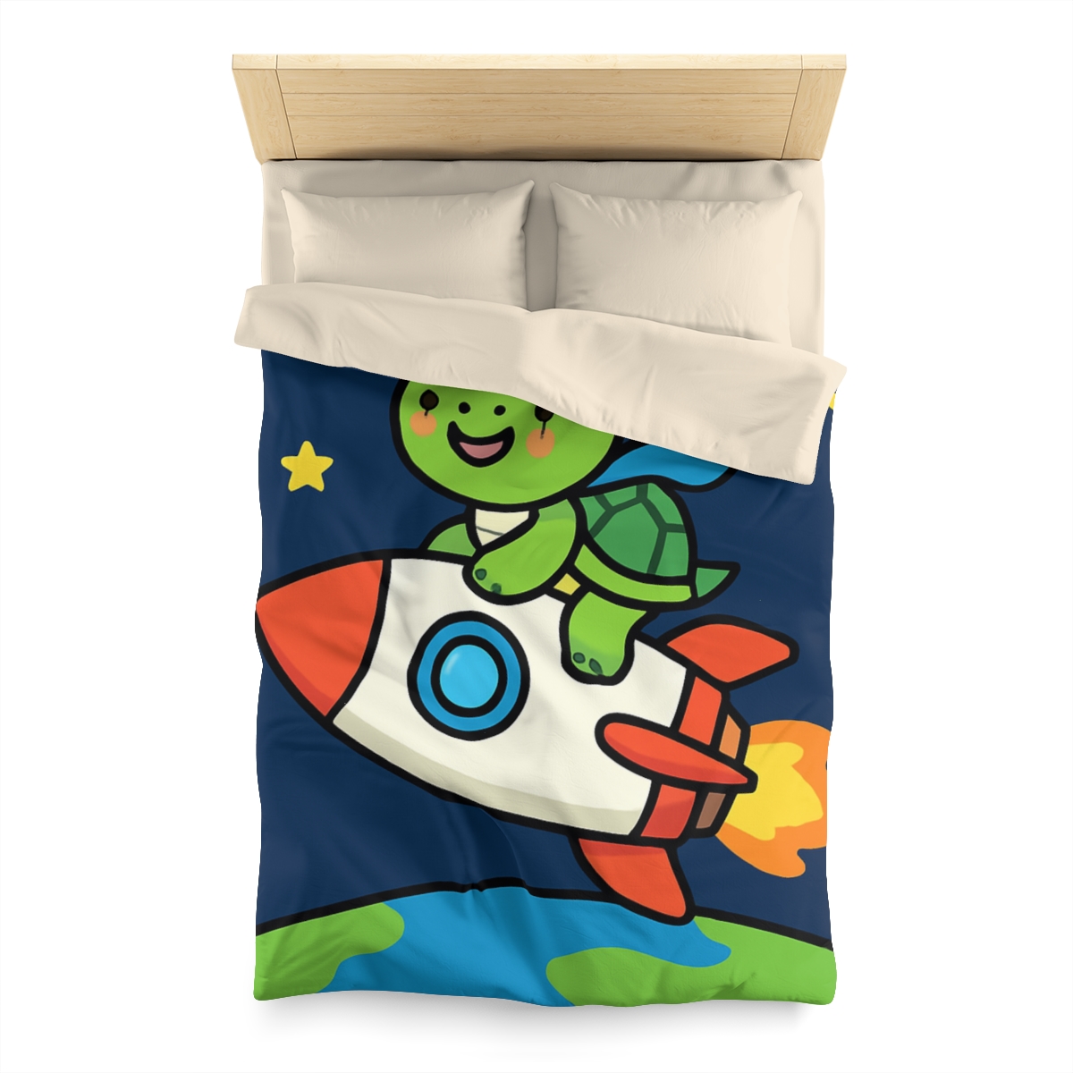Rocket Riding Turtle To The Moon unique patterned duvets