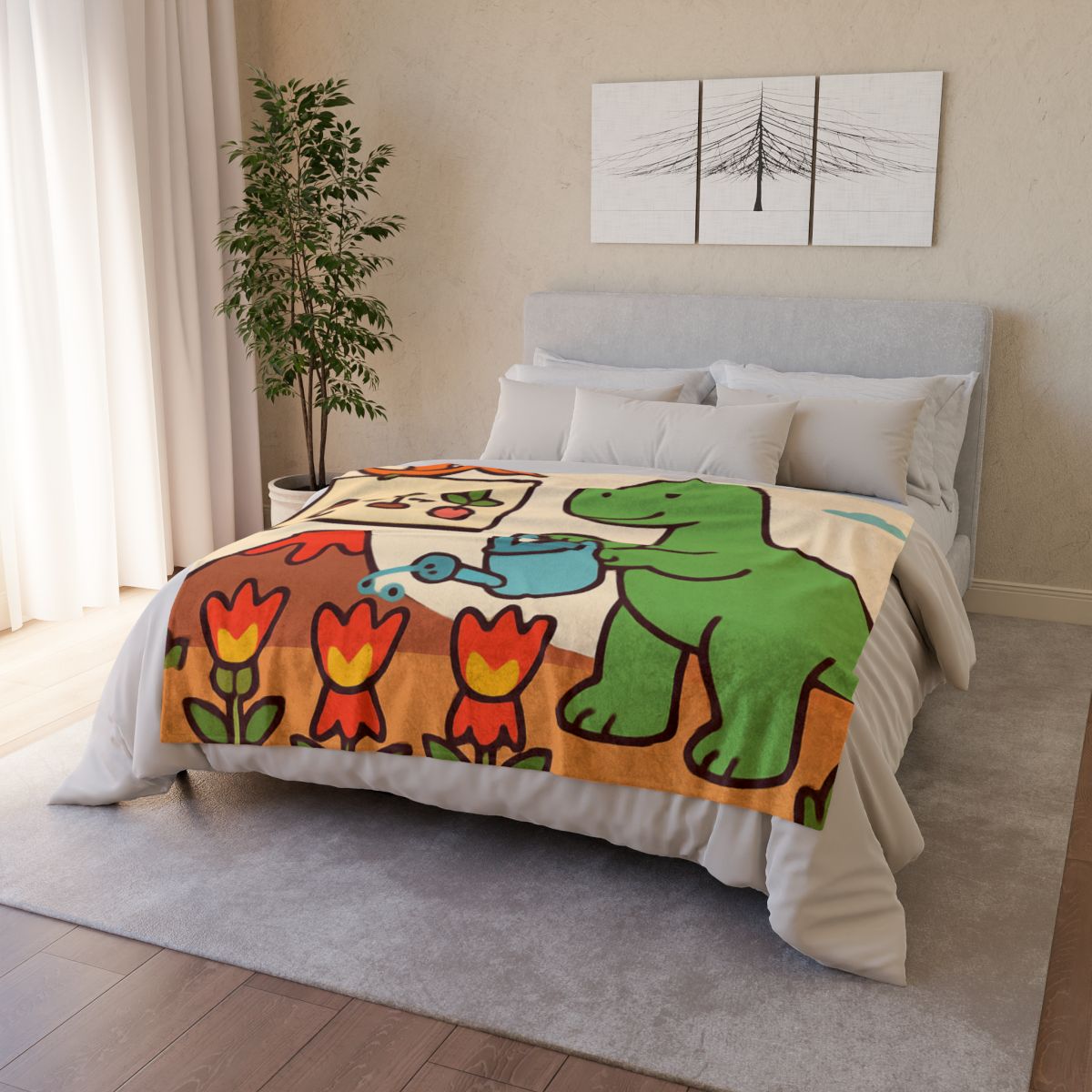 Volcano Garden Of Friendly Dinosaurs soft fleece blankets