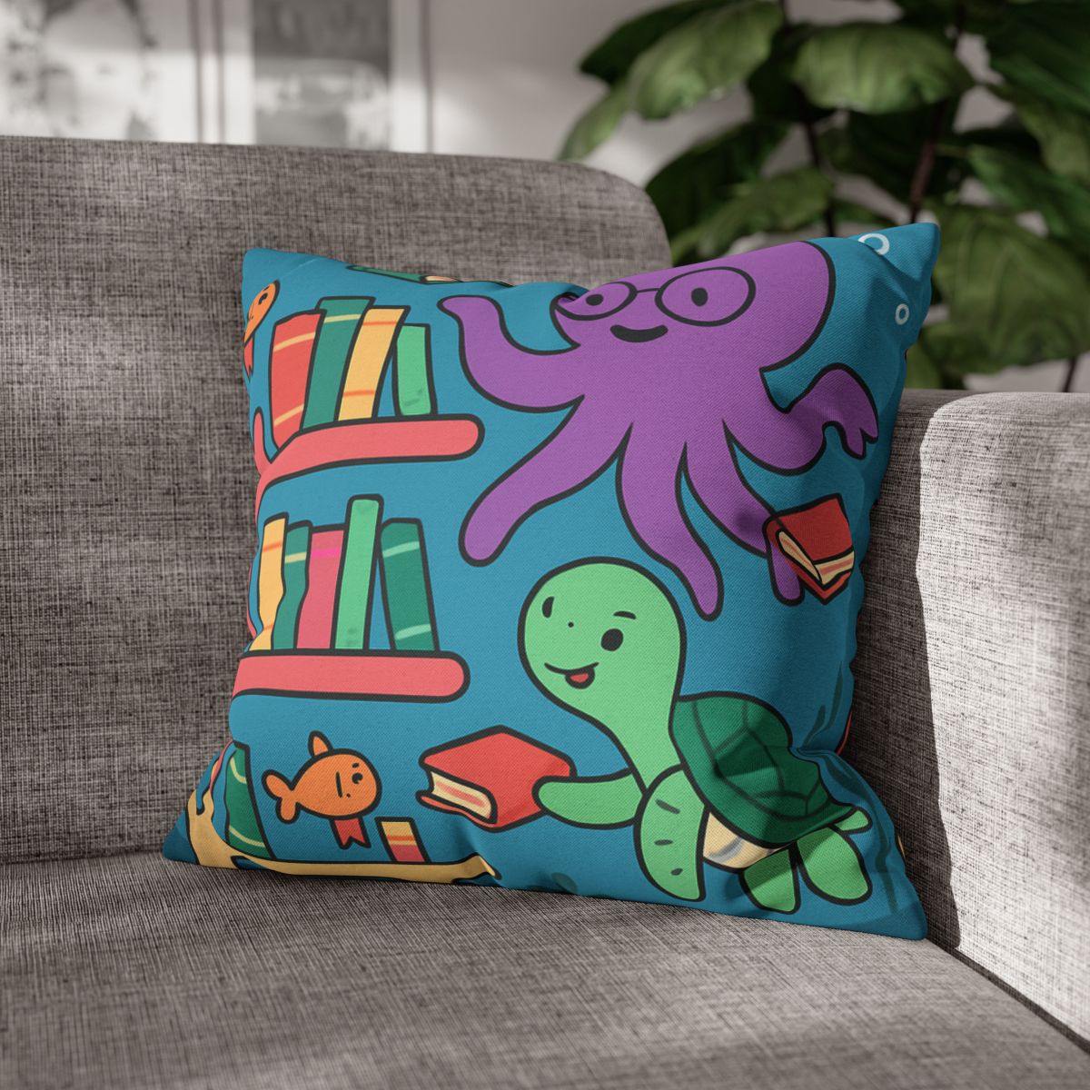 Coral Library And The Octopus Librarian stylish decorative pillowcases