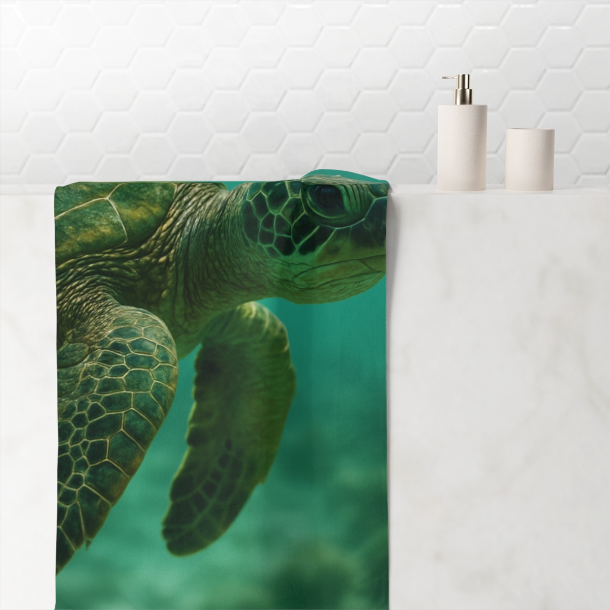 Emerald Watcher Green Sea Turtle personalized bath towels