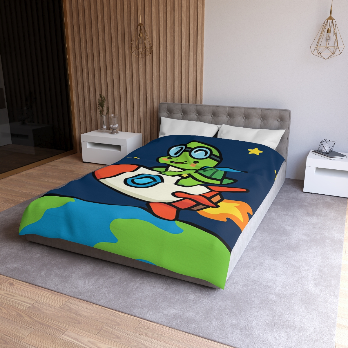 Rocket Riding Turtle To The Moon unique patterned duvets