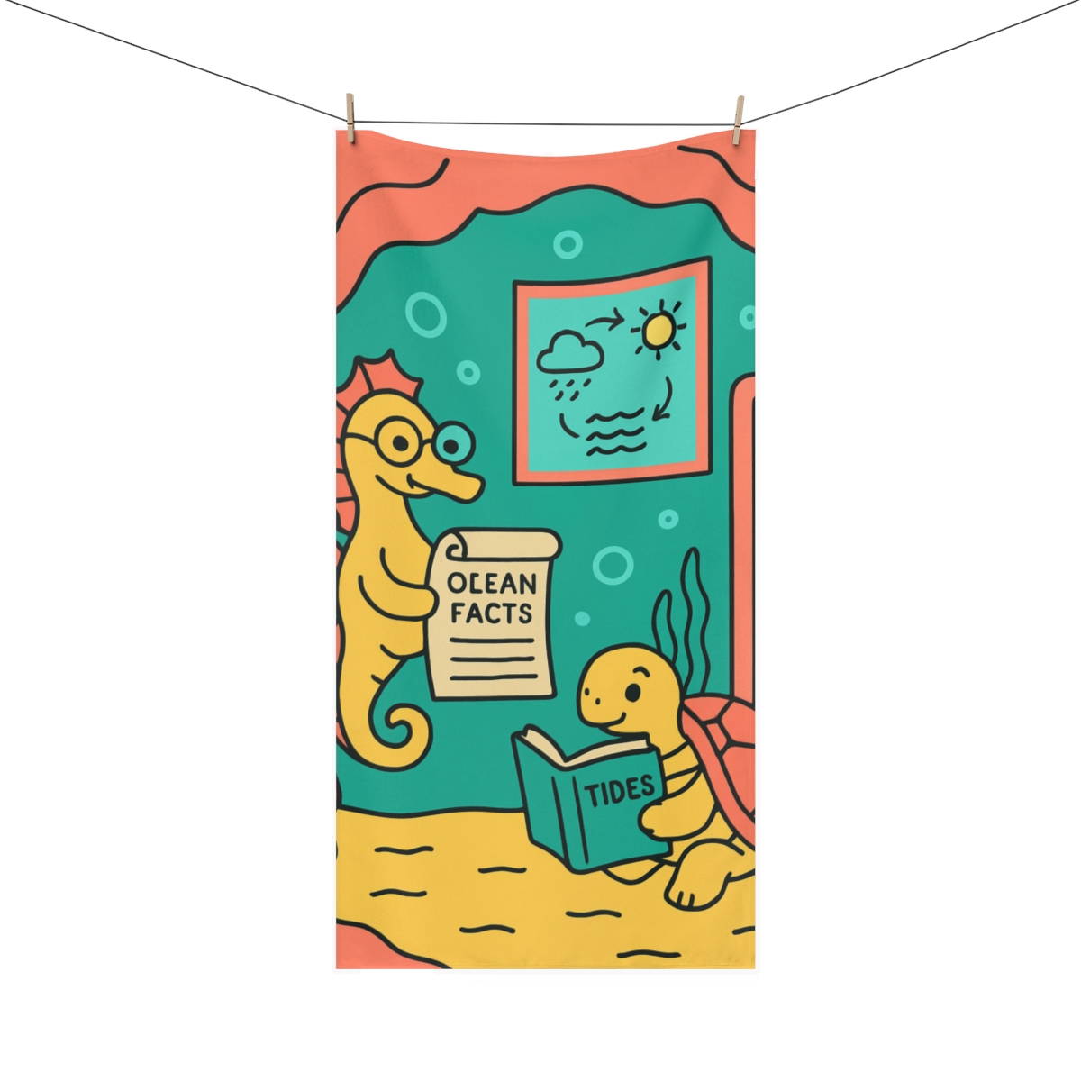 Coral Library And The Seahorse Scholar designer printed towels
