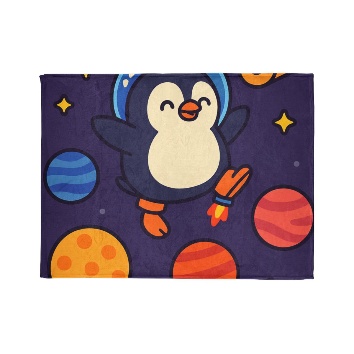 Planet Hopping Penguin Adventure personalized cozy blankets