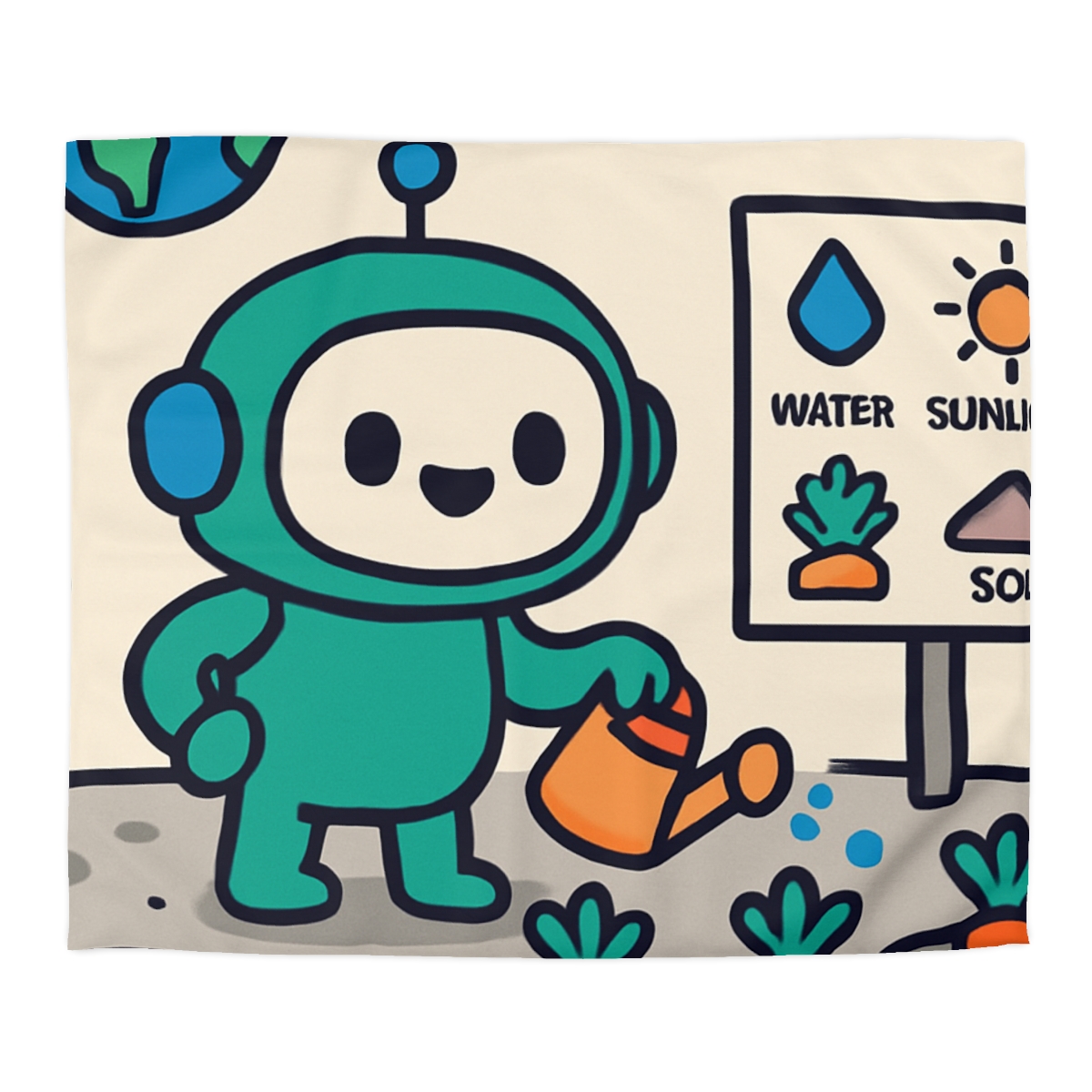 Moon Garden Robot Growing Crater Carrots custom duvets