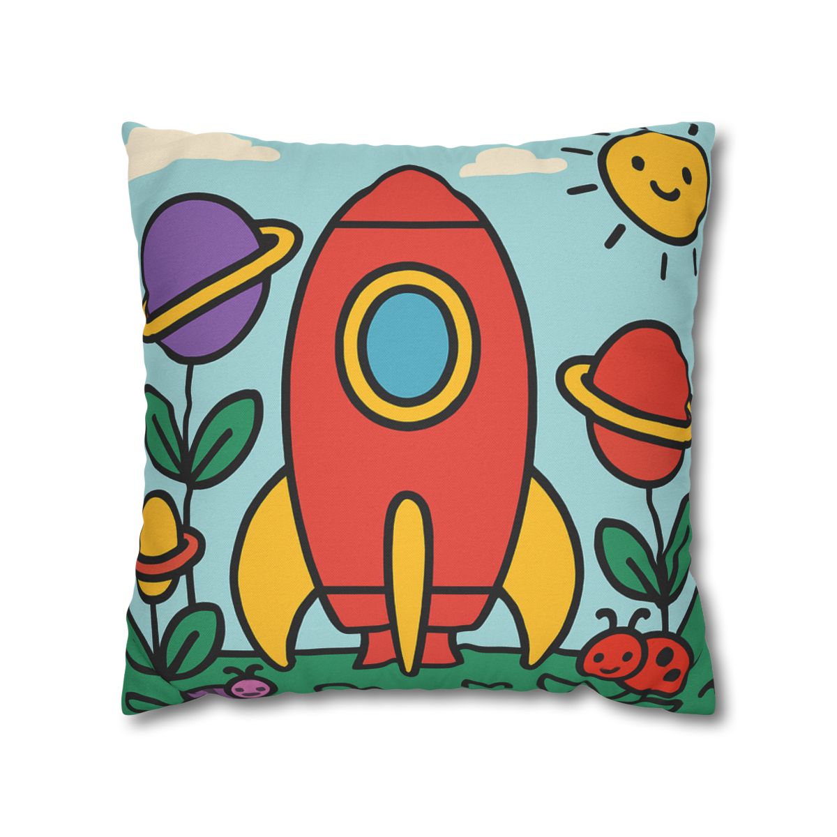 Rainbow Rocket Garden designer print pillow cases