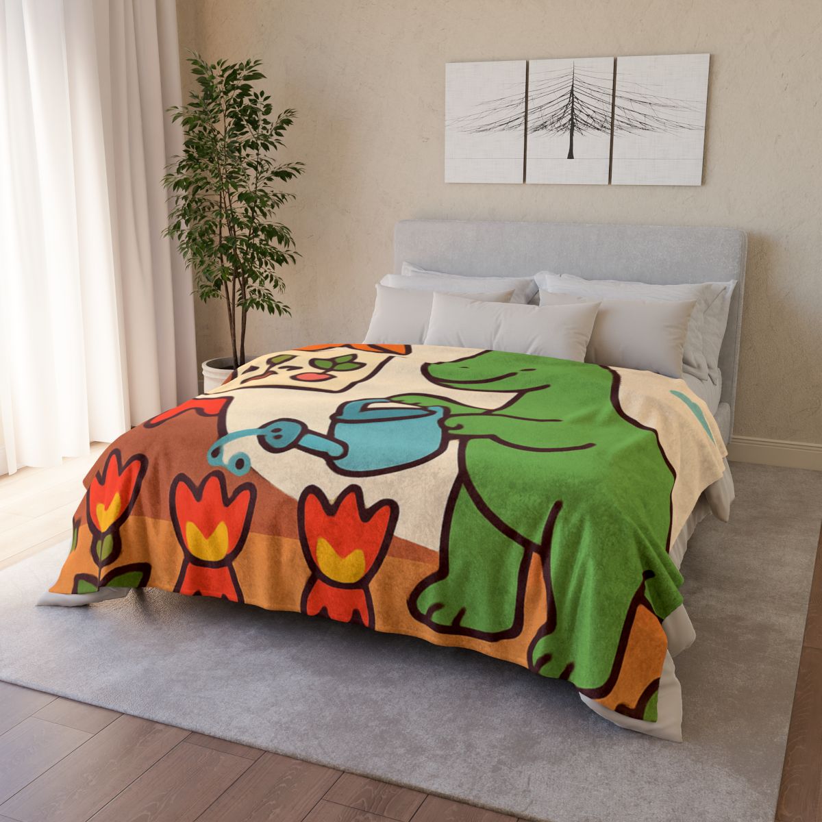 Volcano Garden Of Friendly Dinosaurs soft fleece blankets