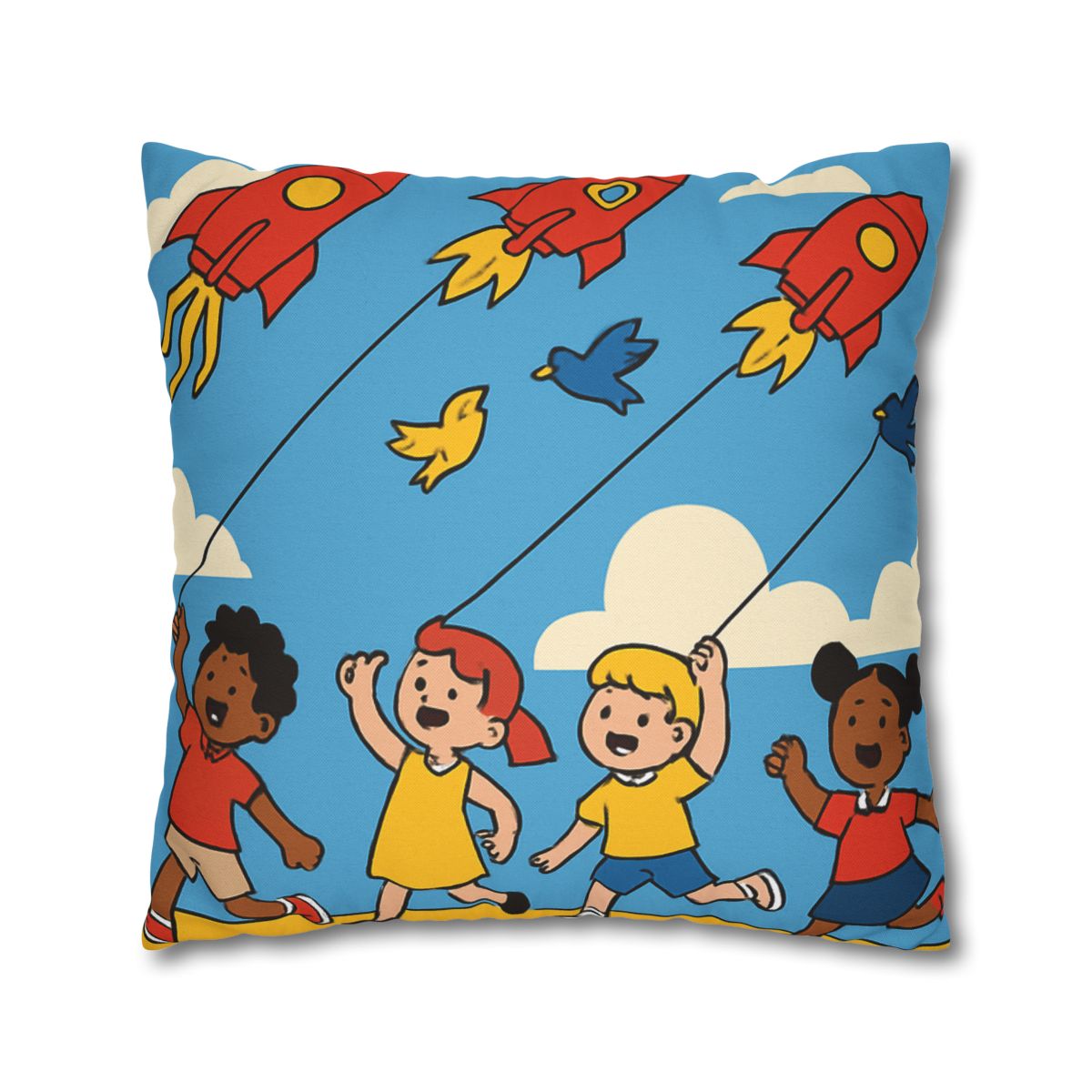 Rocket Kite Race designer print pillow cases