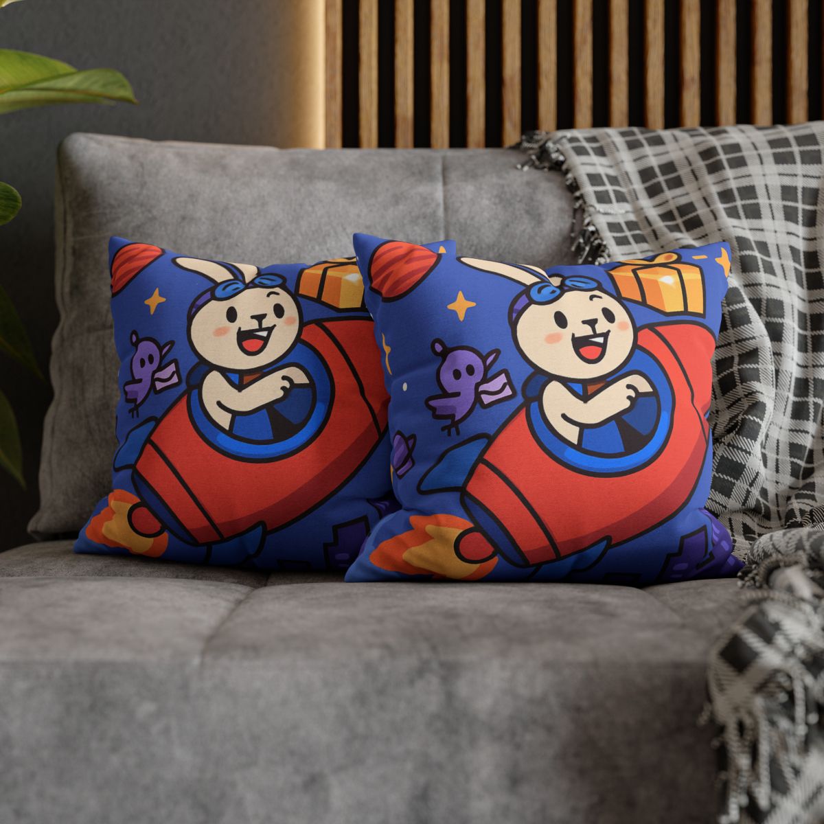 Rocket Rabbit Space Delivery soft cotton pillow cases